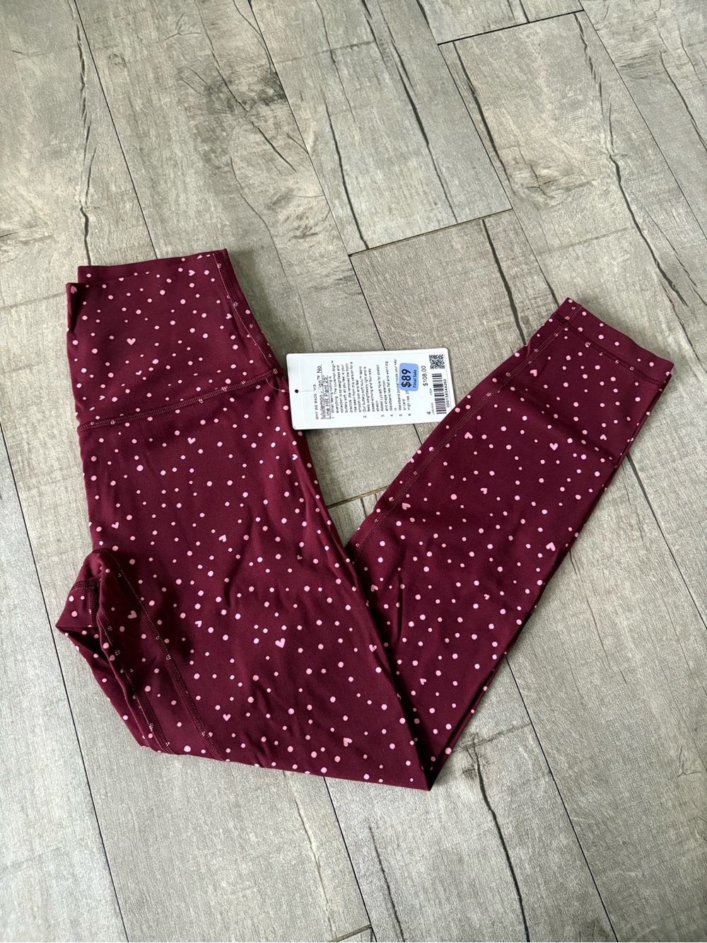 lululemon athletica Maroon Leggings with Light Pink Dot Print